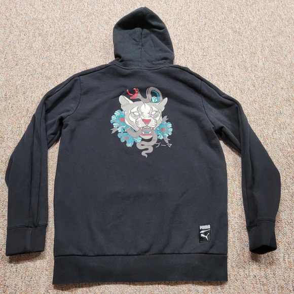 Puma Other - Puma‎ Japan Graphic Hoodie Mens Medium Black Snake Floral Tattoo Print Pullover